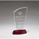 G2972 - 5 1/2" x 9 3/4" Sail Series Clear Glass Award with High Gloss Rosewood Finish Base