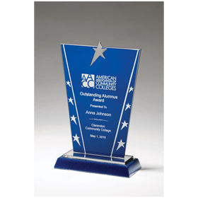 G2976 - 6 3/8" x 8 5/8" Constellation Series Glass Award with Blue Background with Chrome Plated Star