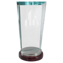G2987 - 4 1/4" x 8 1/8" Premium Series Sapphire Glass Award with Rosewood and Aluminum Base