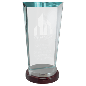 G2987 - 4 1/4" x 8 1/8" Premium Series Sapphire Glass Award with Rosewood and Aluminum Base