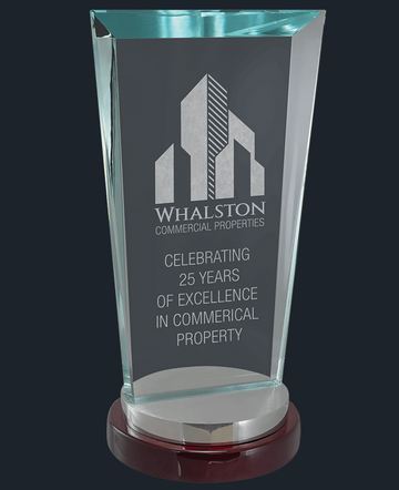 Premium Series Sapphire Glass Award with Rosewood and Aluminum Base