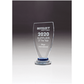 G2990 - 4" x 8 1/4" Chalice Series Sapphire Glass Award with Blue and Clear Glass Pedestal Base