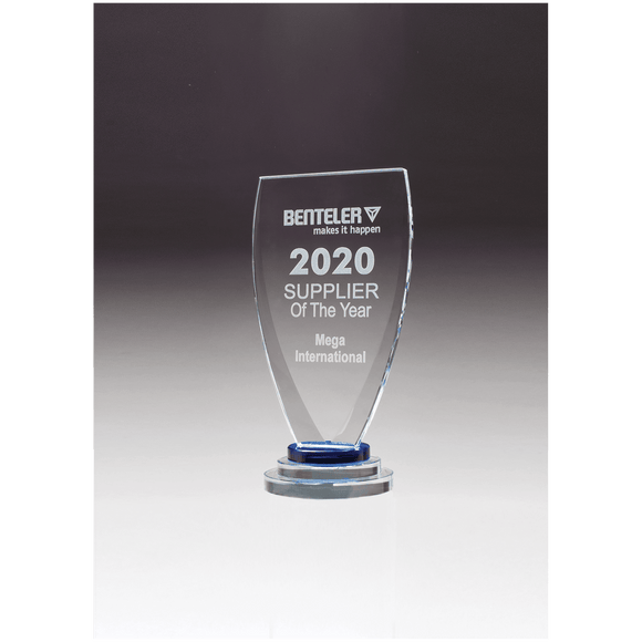 G2992 - 5 3/8" x 10 1/4" Chalice Series Sapphire Glass Award with Blue and Clear Glass Pedestal Base