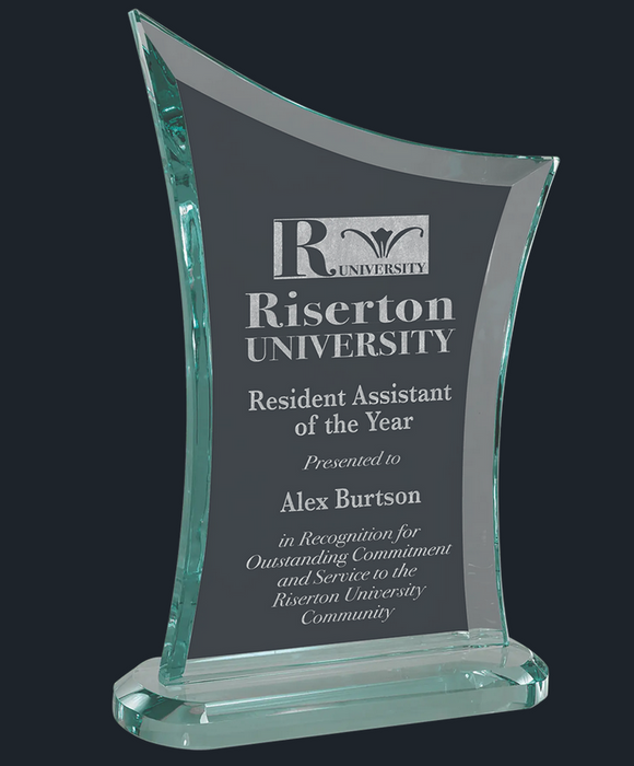 Contemporary Jade Glass Award with Oval Shaped Base