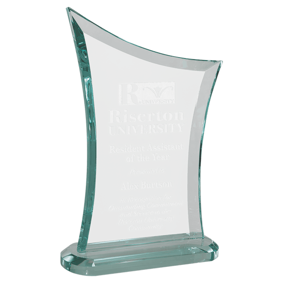 G2996 - 6" x 8 3/4" Contemporary Jade Glass Award with Oval Shaped Base