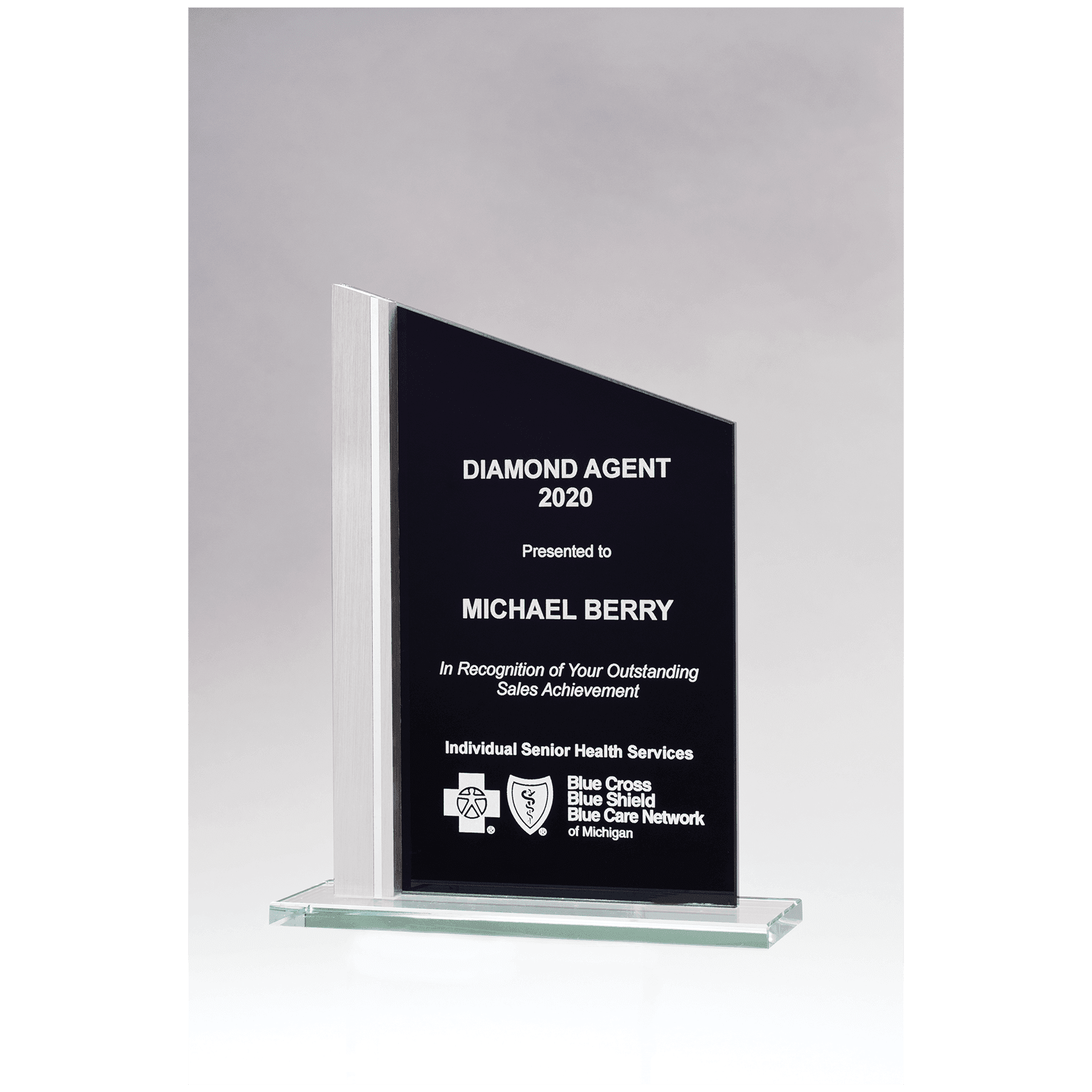 G3028 - 6 1/8" x 8 3/4" Zenith Series Black Silkscreened Glass with Brushed Aluminum Post