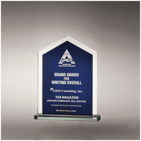 G3084 - 6 1/8" x 7 3/4" Pinnacle Series Glass with Blue Silkscreened Center and Silver Mirror Border