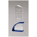 G3127 - 3 7/8" x 8 1/2" x 1/2" Thick Blue Contemporary Clear Glass Award, Arched Base with Matte Metallic Finish