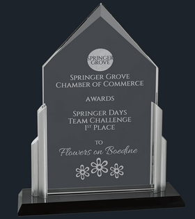 Thick Peak Series Clear Glass Top with Brushed Silver Posts and Black Glass Base