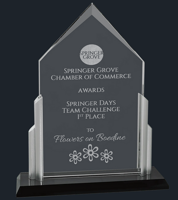 Thick Peak Series Clear Glass Top with Brushed Silver Posts and Black Glass Base