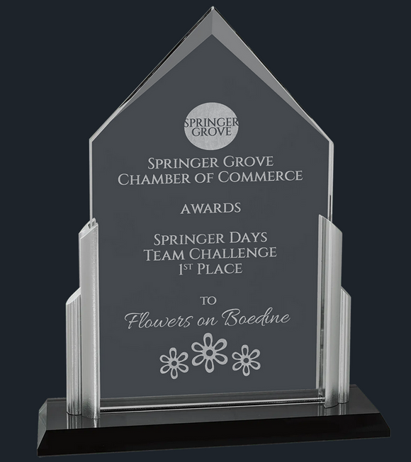 Thick Peak Series Clear Glass Top with Brushed Silver Posts and Black Glass Base