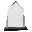 G3153 - 7" x 9 1/2" x 3/8" Thick Peak Series Clear Glass Top with Brushed Silver Posts and Black Glass Base