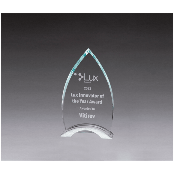 G3157 - 4 3/4" x 8" x 3/8" Thick Flame Series Clear Glass Top with Brushed Silver Aluminum Base