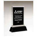 G3171 - 6 1/4" x 8 7/8" Rectangular Black Silkscreened Glass Award with Black Piano Finish Base