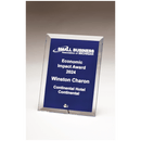 G3186 - 6" x 8" Clear Glass Plaque with Painted Blue Background, Silver Plated Easel Post