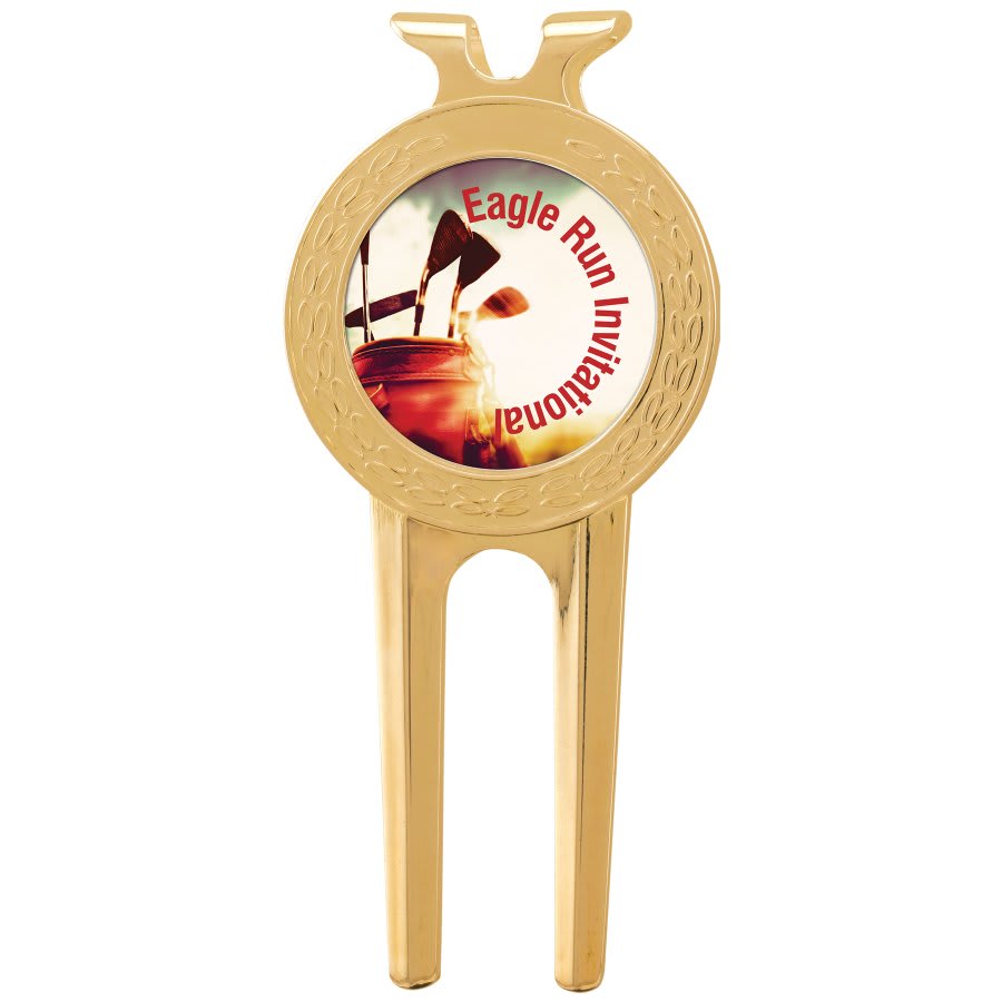 Golf Divot Tool with Full Color Insert - Gold