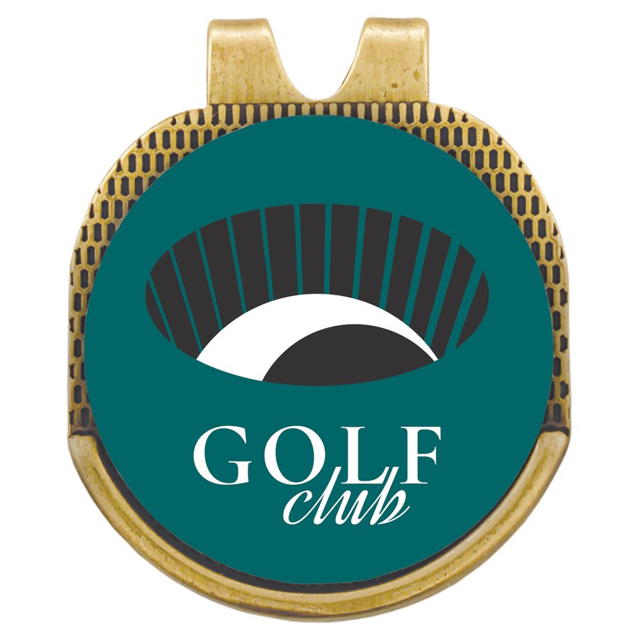 Gold Hat Clip with Full Color Insert Golf Ball Marker - Gold