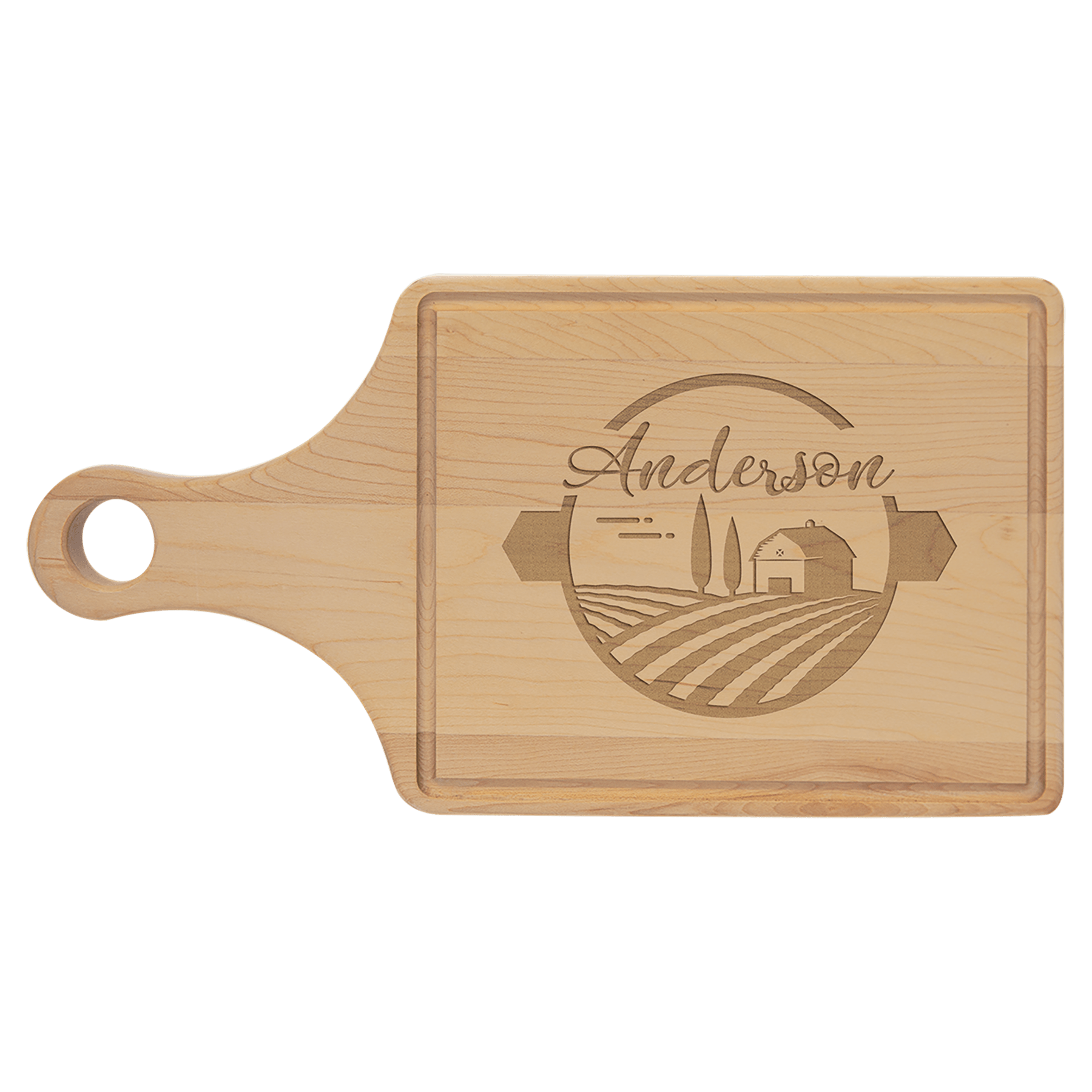 Maple Cutting Board Paddle Shape with Drip Ring 13 1/2" x 7"