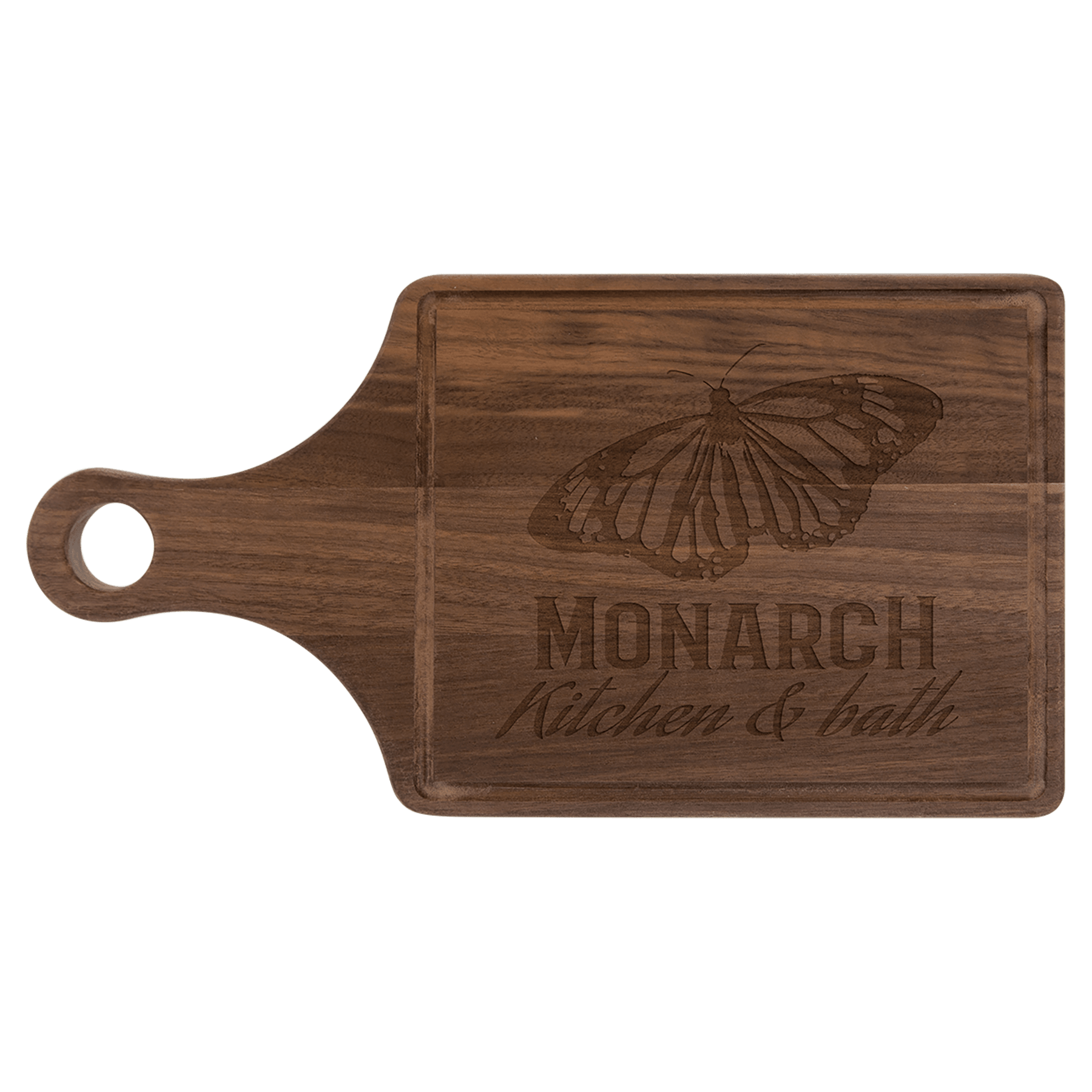 Walnut Cutting Board Paddle Shape with Drip Ring 13 1/2" x 7"