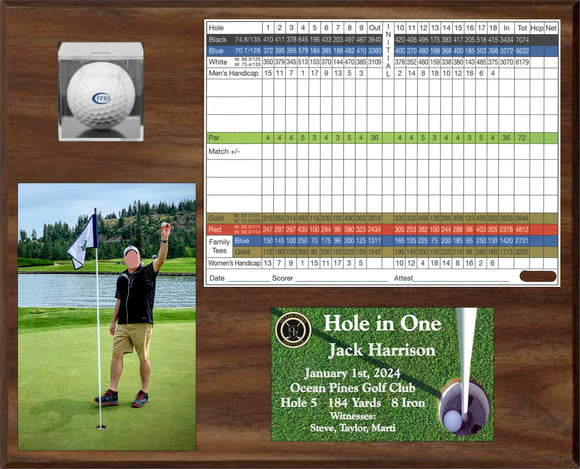 Hole in One Plaque with Scorecard, Photo and Ball