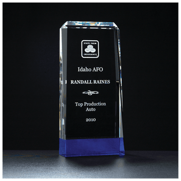 K9051 - 3 1/2" x 7 7/8" Premium Series Clear Crystal with Cobalt Blue Crystal Base