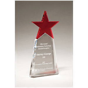 K9212 - 4 1/8" x 9 1/8" Red Crystal Star on Clear Crystal Base