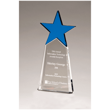 K9214 - 4 1/8" x 9 1/8" Blue Crystal Star on Clear Crystal Base