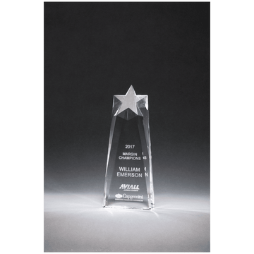 K9226 - 4" x 8 1/2" x 1 1/2" (Tapered) Star Trophy Carved From a Block of Crystal