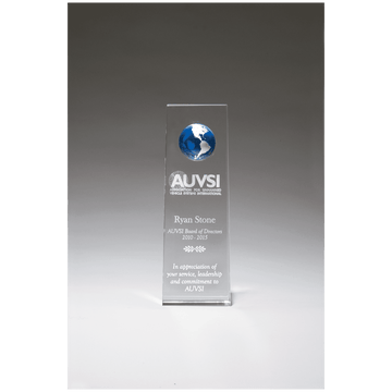 K9236 - 2 3/4" x 8" Crystal Trophy with Blue Globe