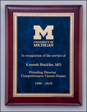 Sapphire Marble Plate with Gold Florentine Border on Rosewood Piano-Finish Plaque P5093, P5094,P5095