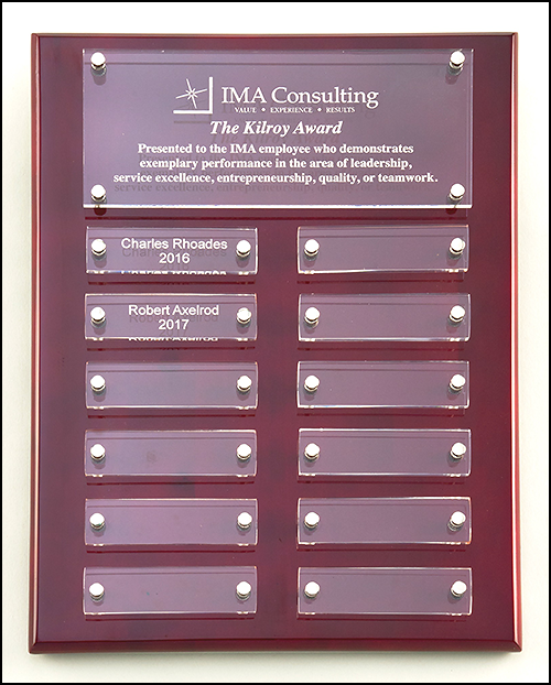 Rosewood High Gloss Perpetual Plaque with Acrylic Engraving Plates P5340 9"x12"