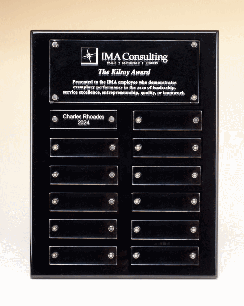 Black High Gloss Perpetual Plaque with Acrylic Engraving Plates P5364 9"x12"