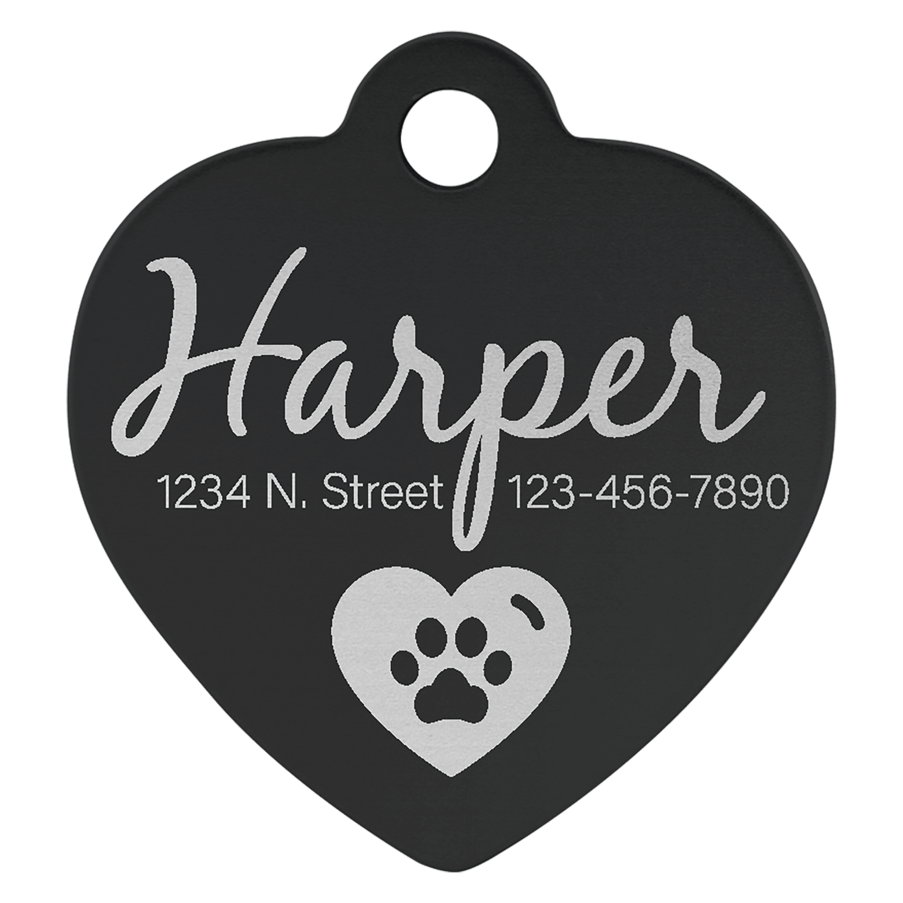 Laser Engraved Anodized Aluminum Heart Pet ID Tag