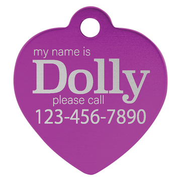 Laser Engraved Anodized Aluminum Heart Pet ID Tag