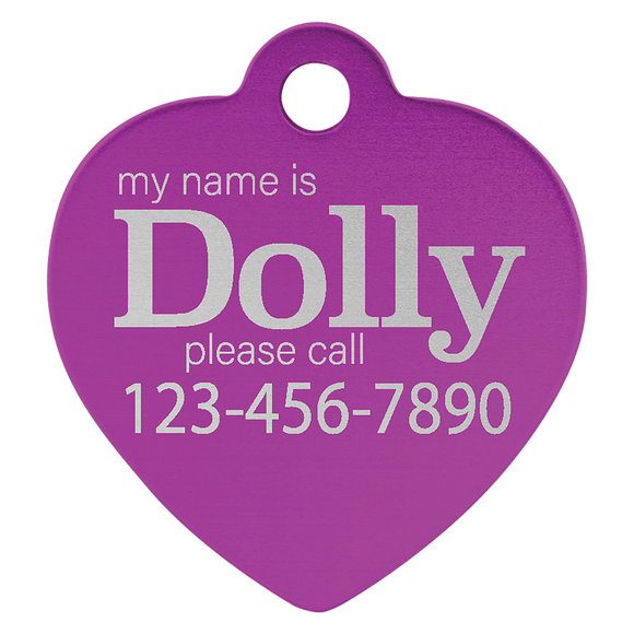 Laser Engraved Anodized Aluminum Heart Pet ID Tag