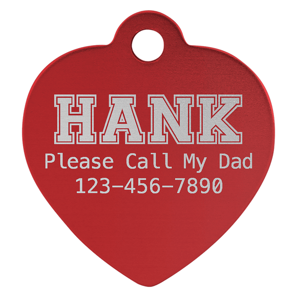 Laser Engraved Anodized Aluminum Heart Pet ID Tag