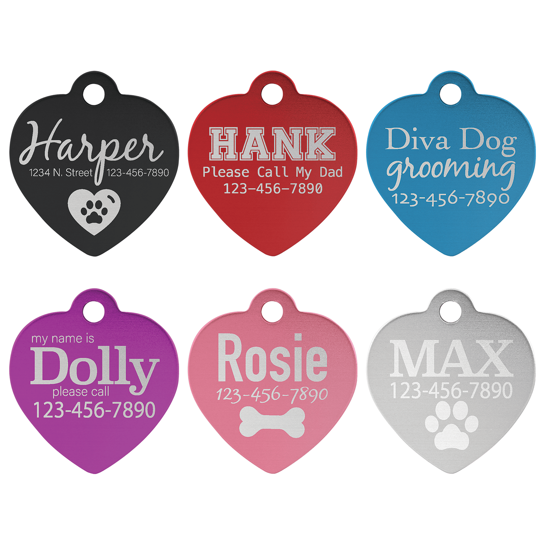 Laser Engraved Anodized Aluminum Heart Pet ID Tag