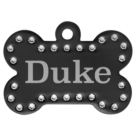 Laser Engraved Anodized Aluminum Swarovski Bling Bone Pet ID Tag