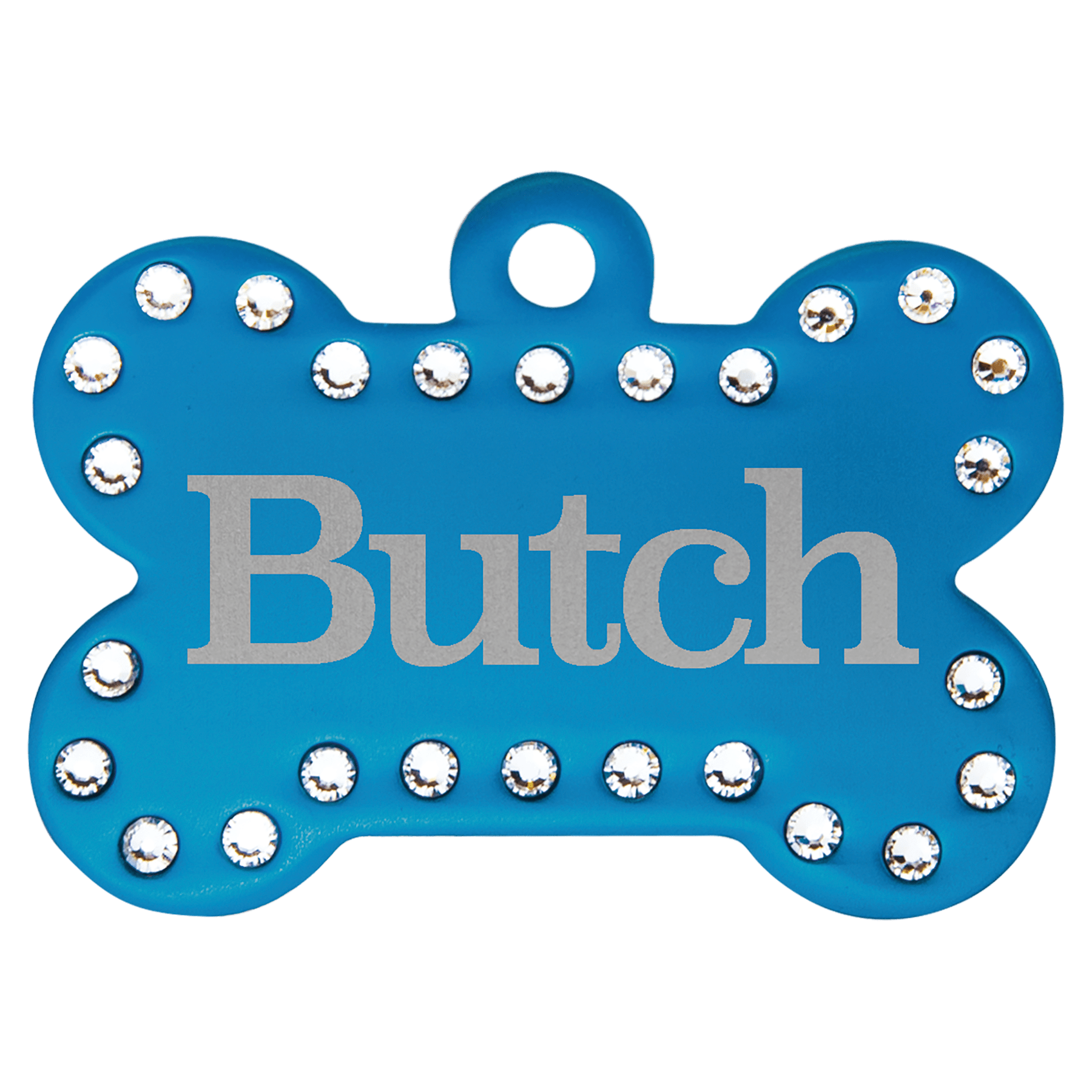 Laser Engraved Anodized Aluminum Swarovski Bling Bone Pet ID Tag