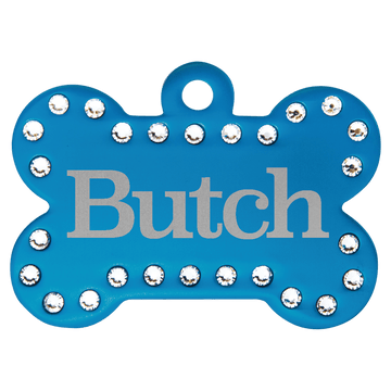 Laser Engraved Anodized Aluminum Swarovski Bling Bone Pet ID Tag