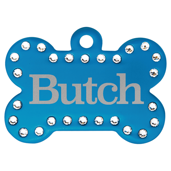 Laser Engraved Anodized Aluminum Swarovski Bling Bone Pet ID Tag