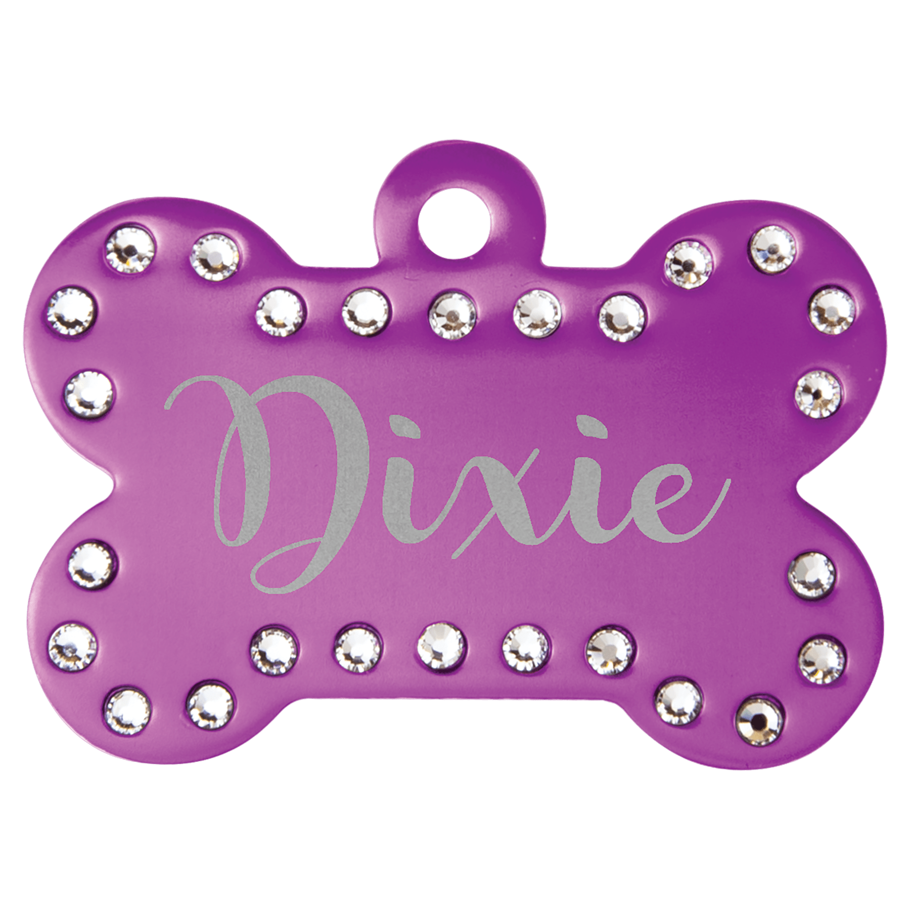 Laser Engraved Anodized Aluminum Swarovski Bling Bone Pet ID Tag