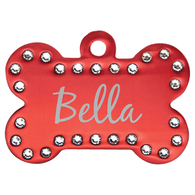 Laser Engraved Anodized Aluminum Swarovski Bling Bone Pet ID Tag
