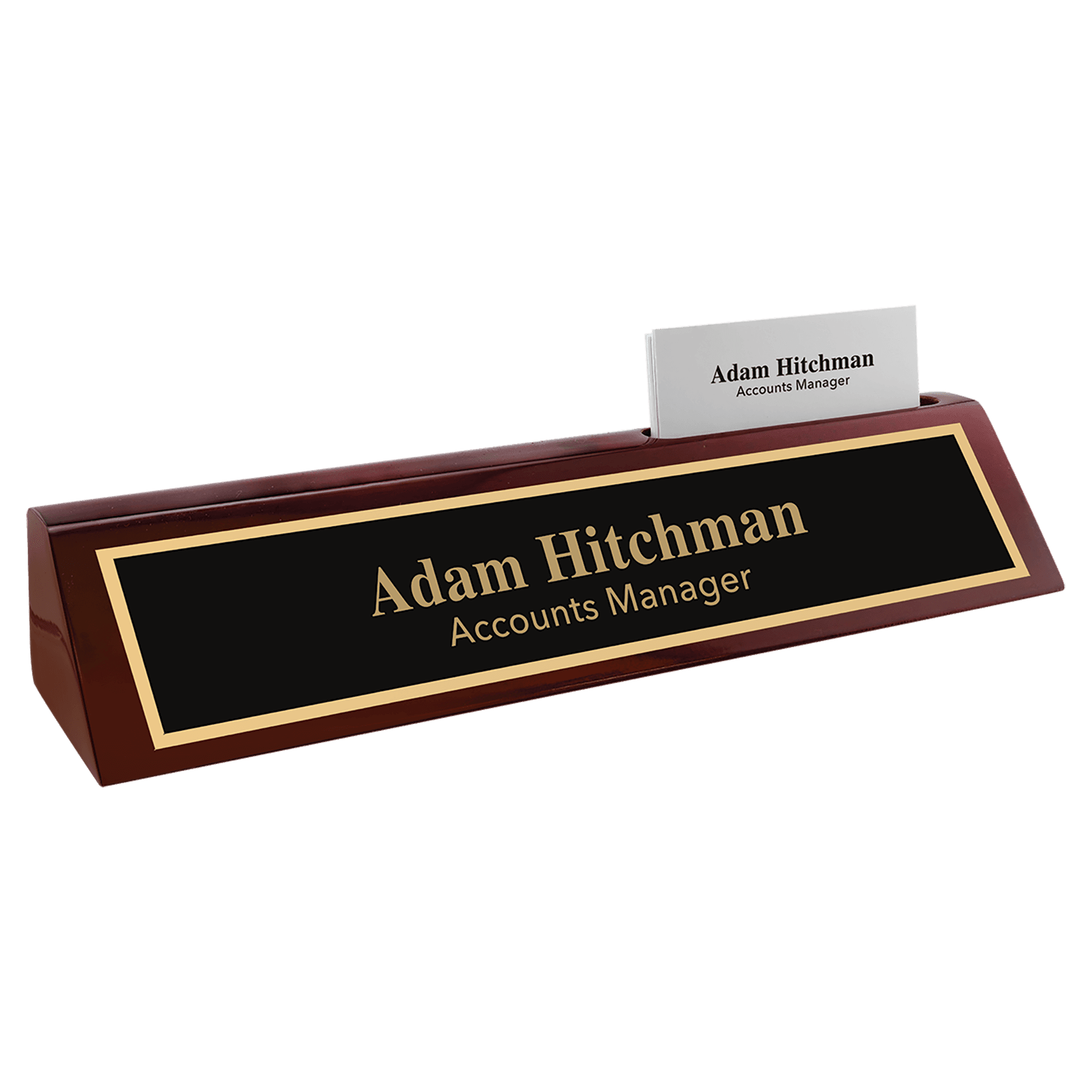 PNA410 - 10 1/2" Rosewood Piano Finish Desk Wedge with Business Card Holder