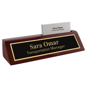 PNA48 - 8 1/2" Rosewood Piano Finish Desk Wedge with Business Card Holder