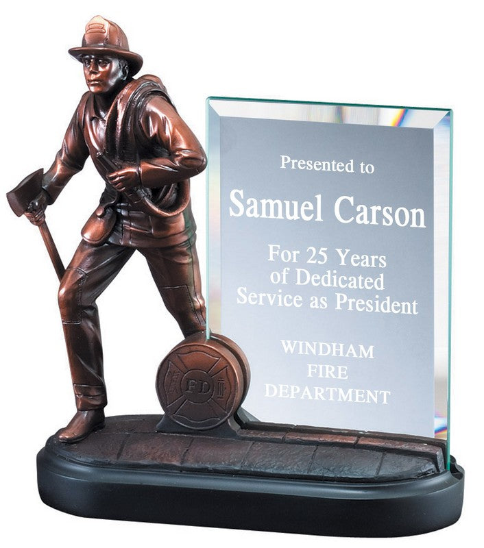 Fireman Resin with 4x6 Glass Insert Award Trophy