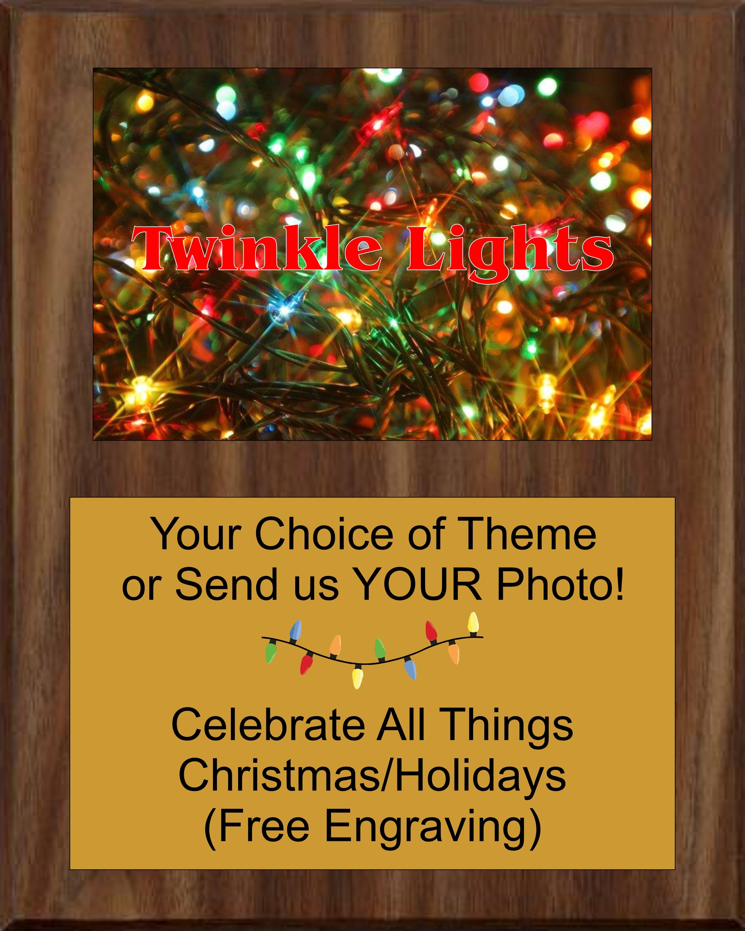 Christmas/Holidays Theme Celebration Photo Plaque 8x10 - Twinkle Lights Plaque